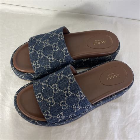 gucci slides with gold gg|gucci denim platform slides.